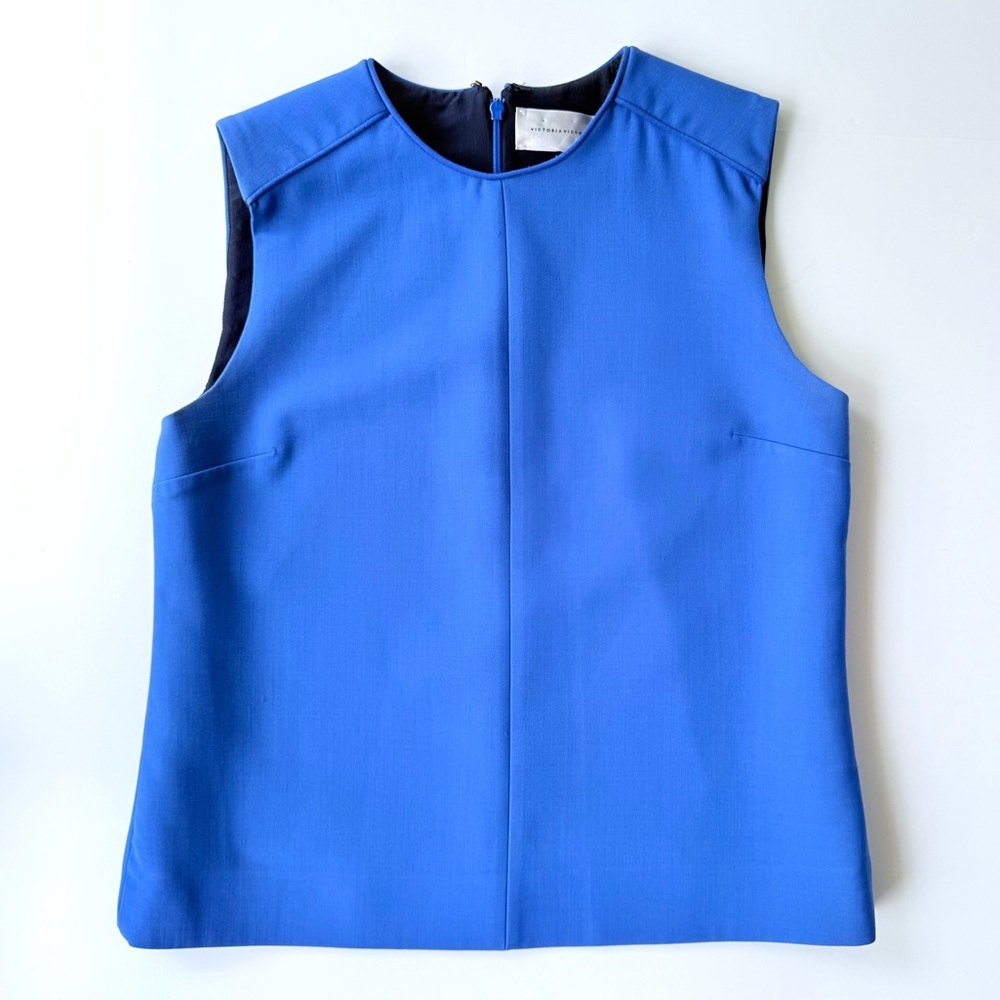 Victoria Victoria Beckham Blue Wool Blend Silk Lined Sleeveless Top M
